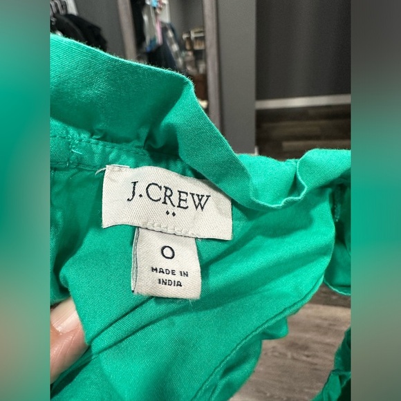 J. Crew Tiered Ruffle Sleeve Cotton Poplin Midi Dress Green XS 0 - Picture 4 of 5